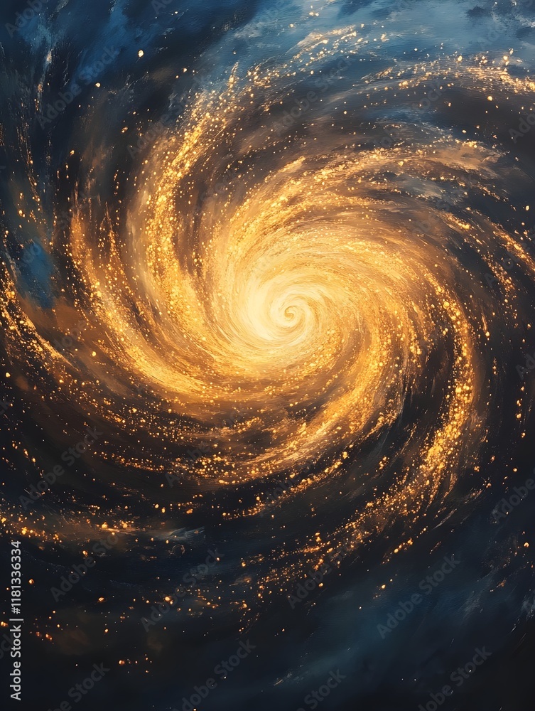 Fototapeta premium A swirling vortex of glowing particles in shades of white, gold, and blue.