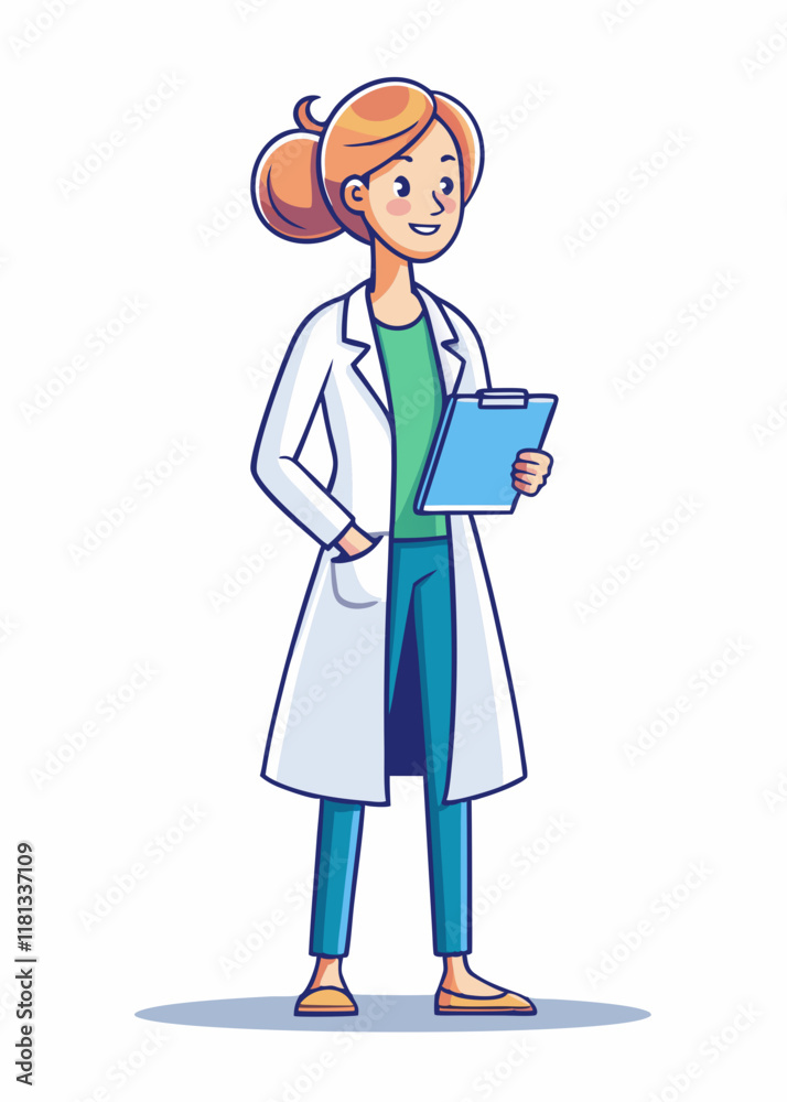 Minimalist female doctor line art holding clipboard. Professional medical character isolated in white background. Simple modern vector illustration for healthcare design.
Minimalist female doctor line art holding clipboard. Professional medical character isolated in white background. Simple modern vector illustration for healthcare design.