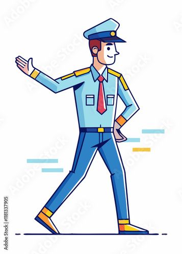 Minimalist male police officer directing traffic. Simple vector illustration of a traffic cop in uniform, isolated character design.

