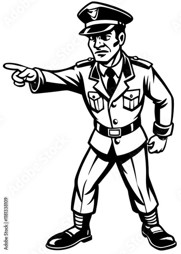 Line Art Of Male police officer directing traffic.

