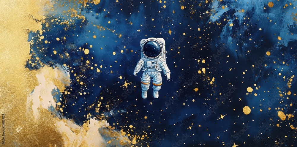 Astronaut Floating in a Gold and Blue Cosmos Astronaut Floating in a Gold and Blue Cosmos