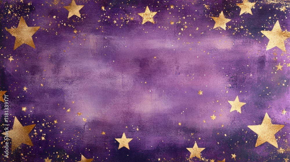Fototapeta premium gold stars on a purple watercolor background