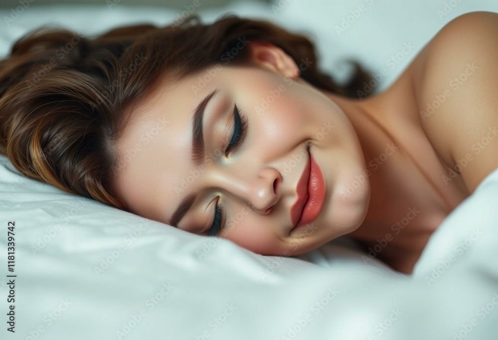 Sleeping woman on a white bed with a soft focus Sleeping woman on a white bed with a soft focus