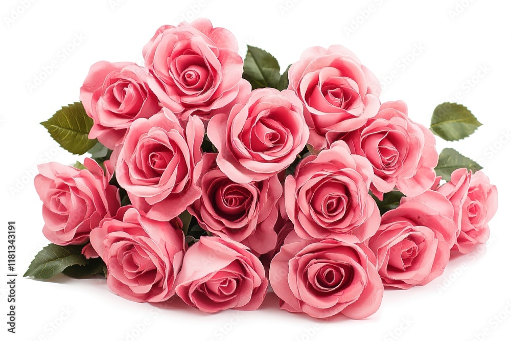 Elegant Bouquet of Delicate Pink Roses on White Background Elegant Bouquet of Delicate Pink Roses on White Background
