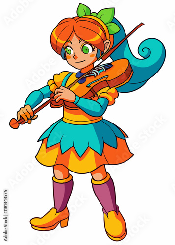 Kawaii Female musician playing violin , Isolated Character