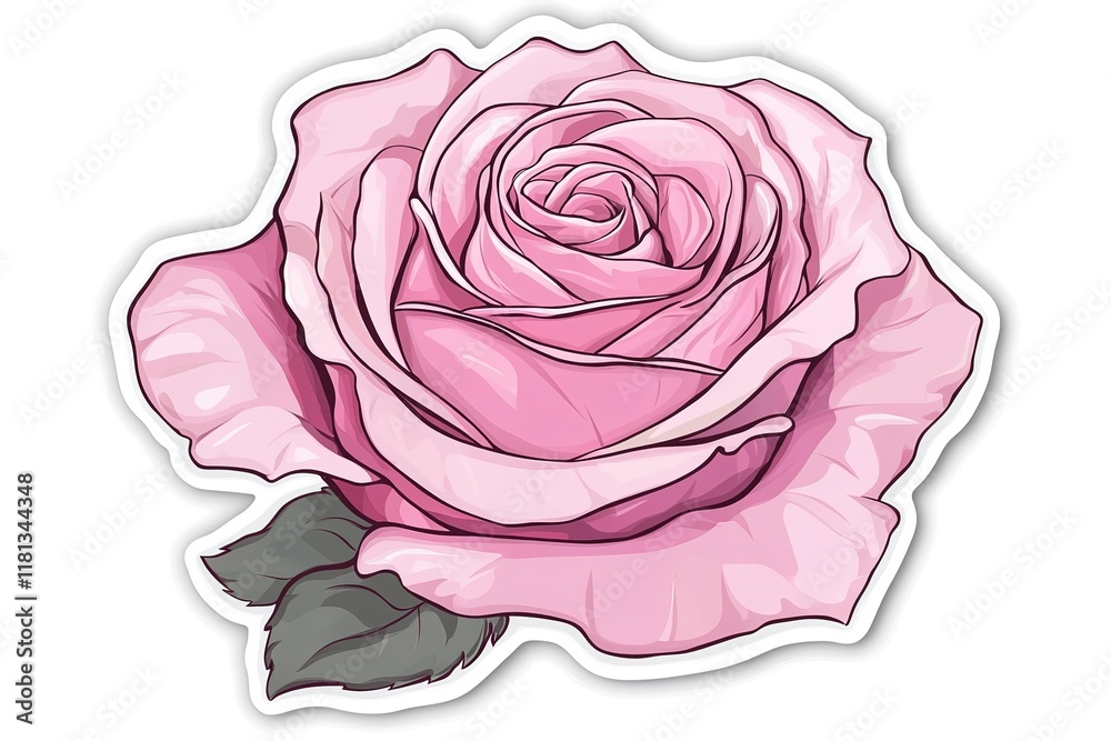 Cheerful Pink Rose Cartoon Sticker Design Element Cheerful Pink Rose Cartoon Sticker Design Element