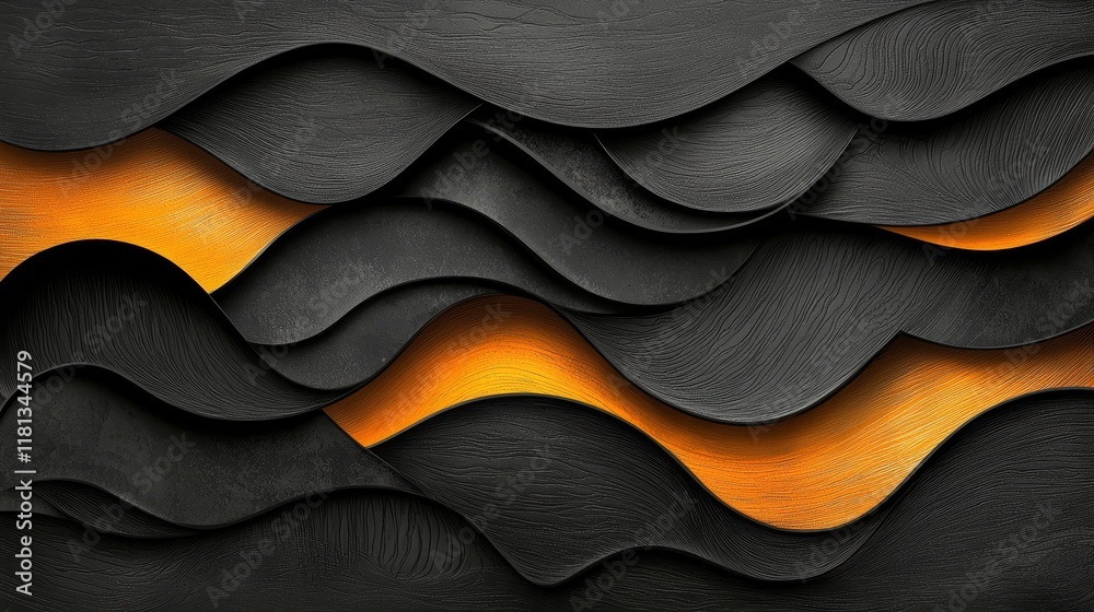 Obraz premium Abstract Black and Orange Wave Pattern Modern Textured Background Design