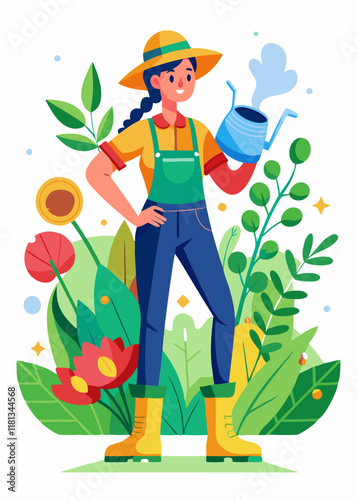 Female gardener planting flowers. Woman gardener working on planting colorful flowers

