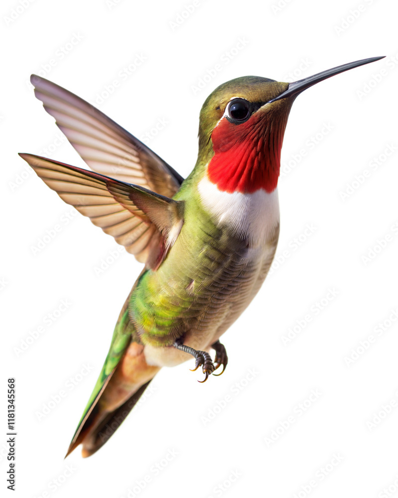 Fototapeta premium Colorful hummingbird in mid-flight displaying vibrant plumage and detailed features