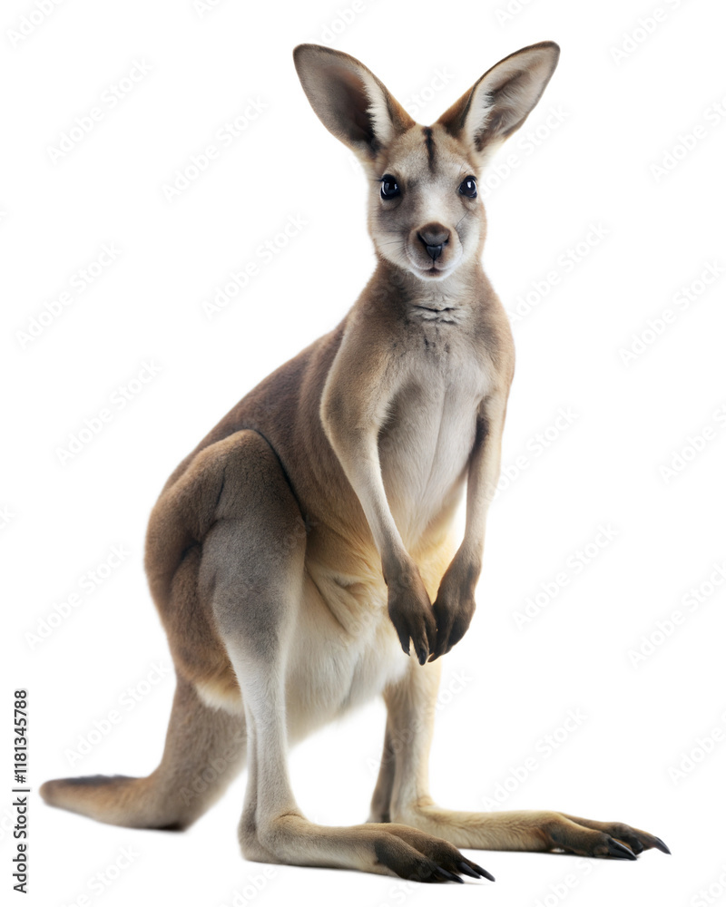 Obraz premium Kangaroo standing upright on a transparent background showcasing its unique features and posture