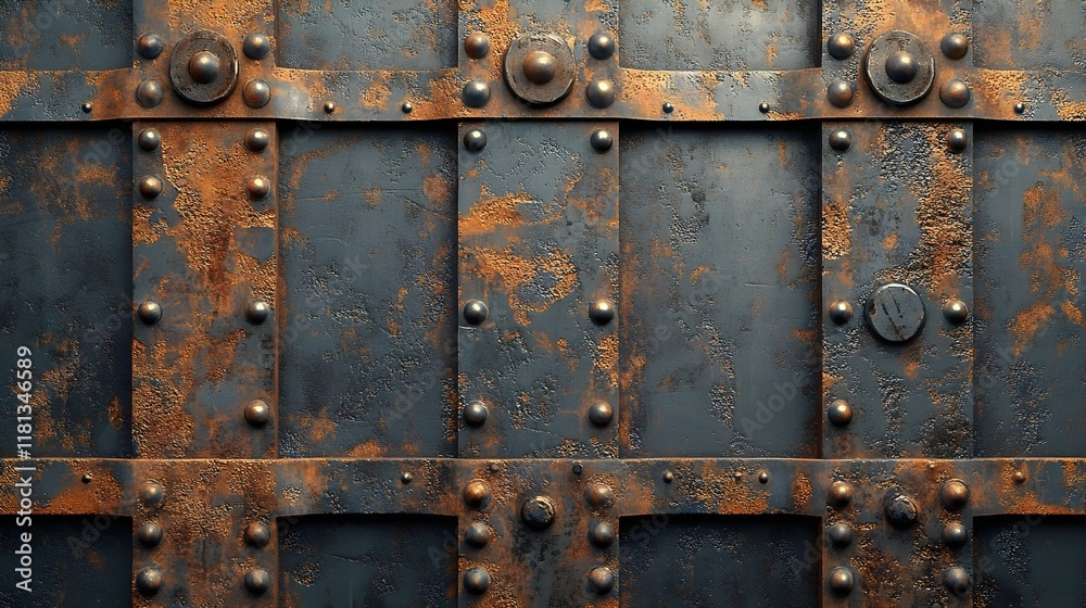 A texture of corrugated metal sheets with rust spots and dents. A texture of corrugated metal sheets with rust spots and dents.