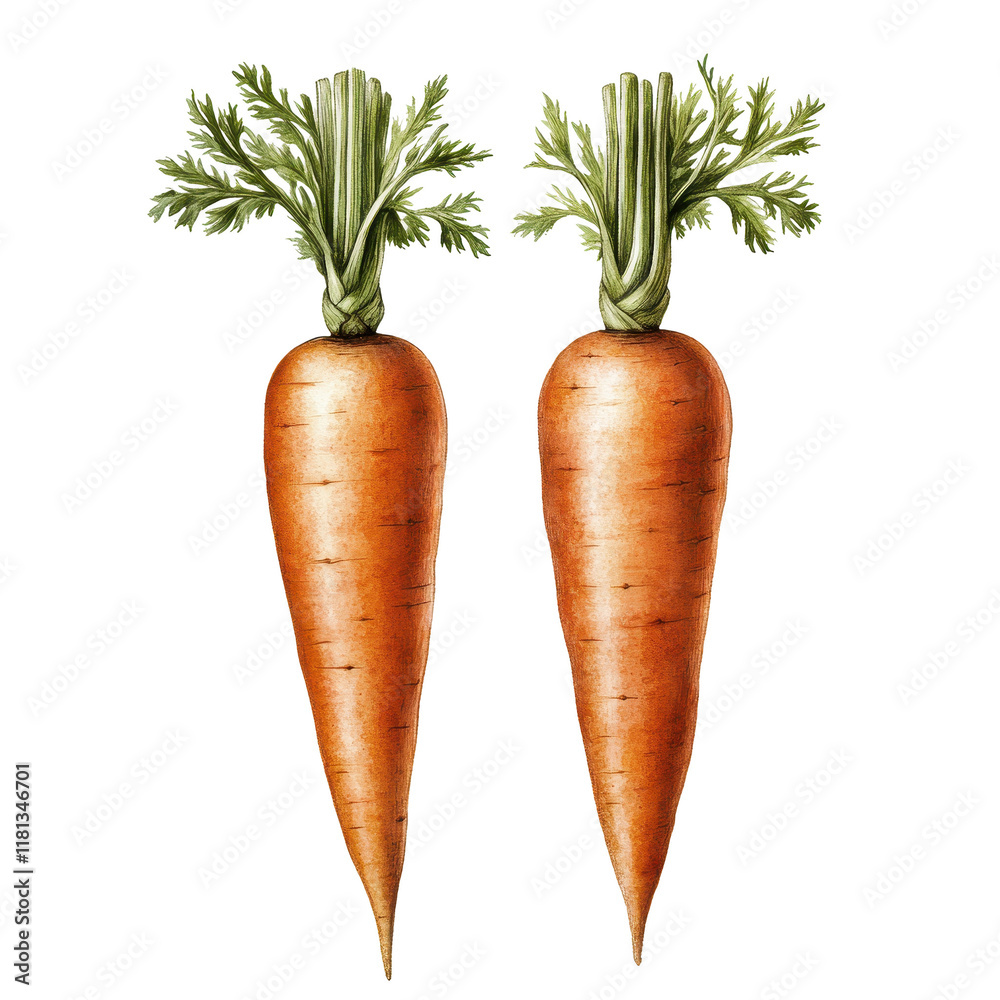 Fresh organic carrots with green tops. transparent background Fresh organic carrots with green tops. transparent background