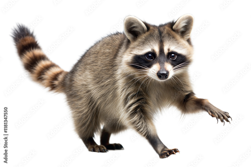 Raccoon in a neutral background displaying its curious expression and distinctive markings Raccoon in a neutral background displaying its curious expression and distinctive markings