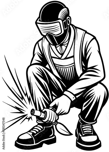 Line Art Of Male welder working on metal project