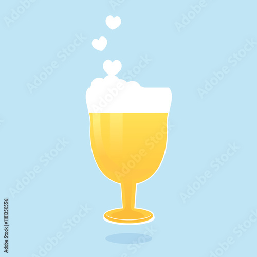 Beer cup with heart shape foam icon sign on blue background vector.