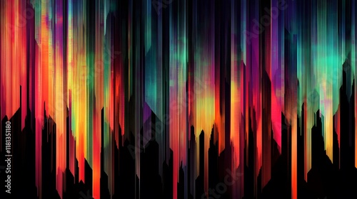 Vibrant abstract light patterns, colorful vertical streaks creating a dynamic atmosphere, ideal for modern design themes.