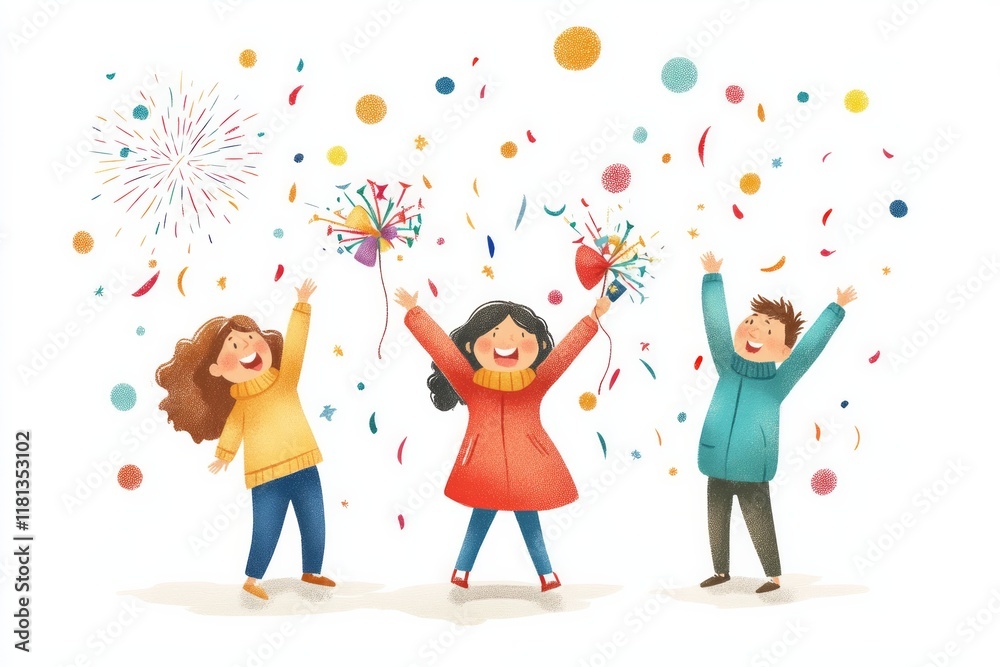 Fototapeta premium illustration of celebrating new year, white background 
