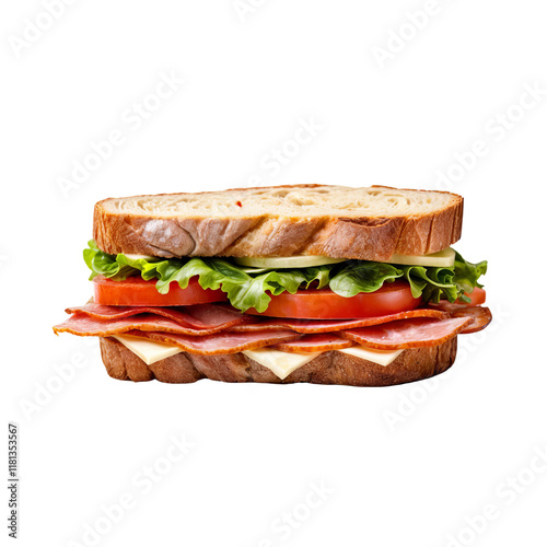 Ham and Cheese Sandwich Delight: A mouthwatering sandwich with layers of ham, cheese, tomato, and lettuce on wheat bread. It's a classic choice for lunch or a quick bite.  
