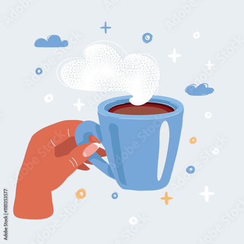 Cartoon vector illustration of Hand holding a coffee mug