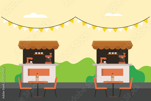 Street food festival. Market concept. Colored flat vector illustration isolated.