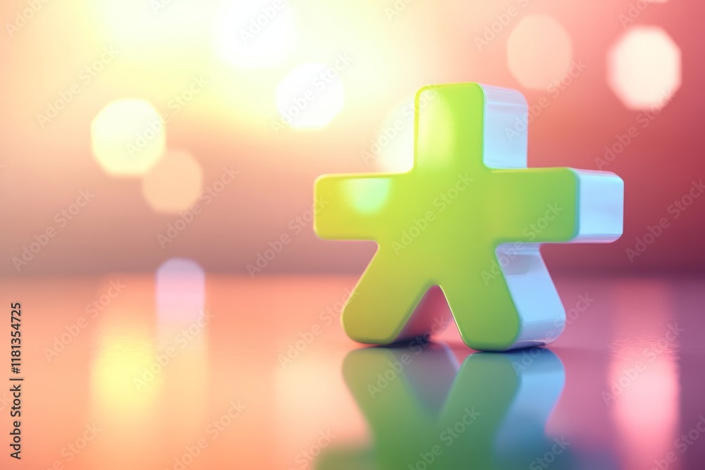 Obraz premium little green plus as 3d icon in bright hard blurred gradient background