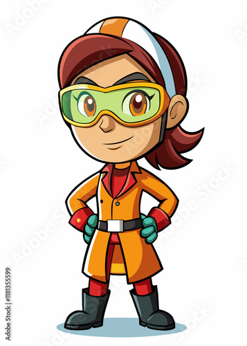 Young female scientist or adventurer in goggles posing 