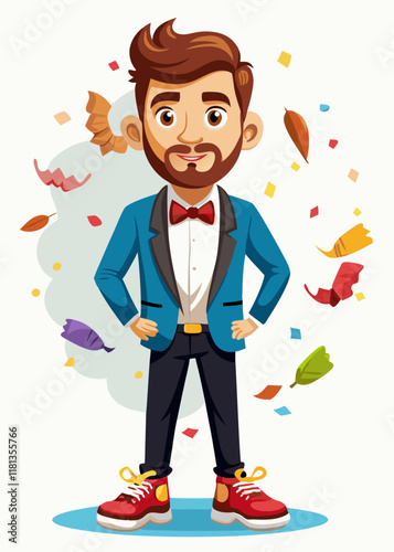 Confident male groom in formal suit posing for wedding photos, groom in tuxedo standing