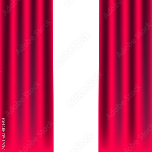 Red stage curtain is open. For opening a festival, cinema, show, stage, circus, club, announcing the winner. Wavy velvet vector background, eps 10.