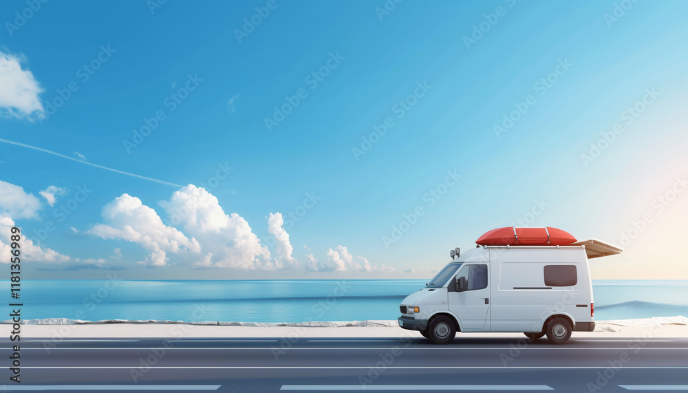 Camping car fourgon au bord de la mer concept vacances découverte et aventure Camping car fourgon au bord de la mer concept vacances découverte et aventure