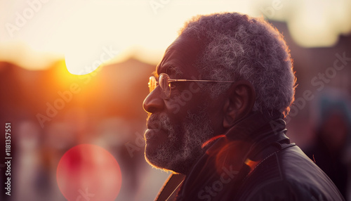 Portrait homme senior afro-américain avec des lunettes, une barbe et des cheveux gris photo