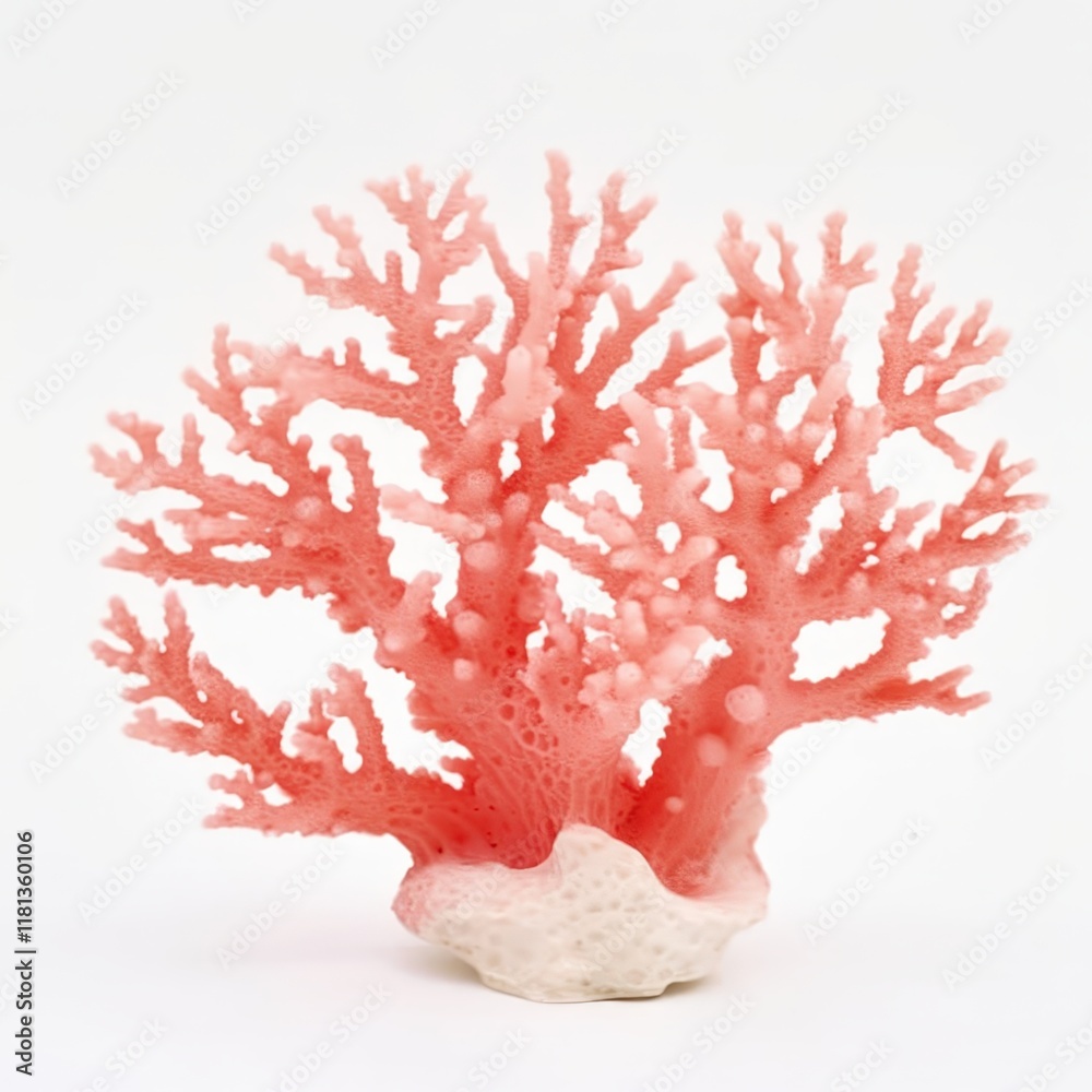 Fototapeta premium Vibrant Coral in Light Red Color on White Background Ideal for Marine Life, Underwater, and Nature Themes in Stock Photography
