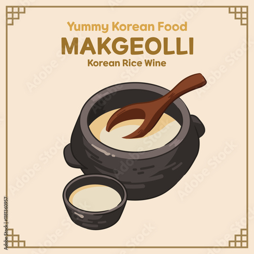 Yummy Korean Food illustration vector, Makgeolli, Korean Rice Wine