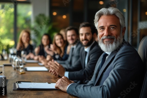 An ambitious entrepreneur pitching their startup idea to a group of investors in a stylish boardroom. Investors listening attentively and discussing funding opportunities with startup founders.