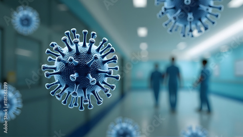 HMPV Virus in the hospital environment, Generative AI photo