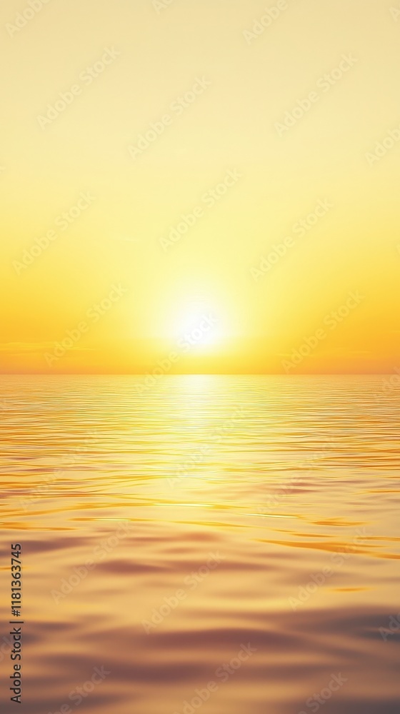 Obraz premium Golden Sunrise Over Serene Ocean Waters With Soft Reflections, Symbolizing Tranquility And Natural Beauty. Perfect For Relaxation Themes And Phone Backgrounds.