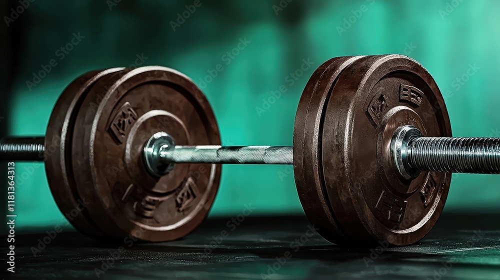 Shiny Dumbbells on a Dark Surface with a Green Background Shiny Dumbbells on a Dark Surface with a Green Background