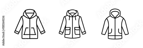 parka icon, dress line art, dress vector - simple black line art icon of parka perfect for logos, and dress-themed designs.