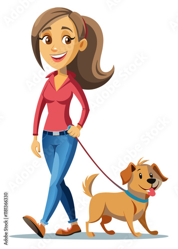 Happy woman enjoying a walk with her dog