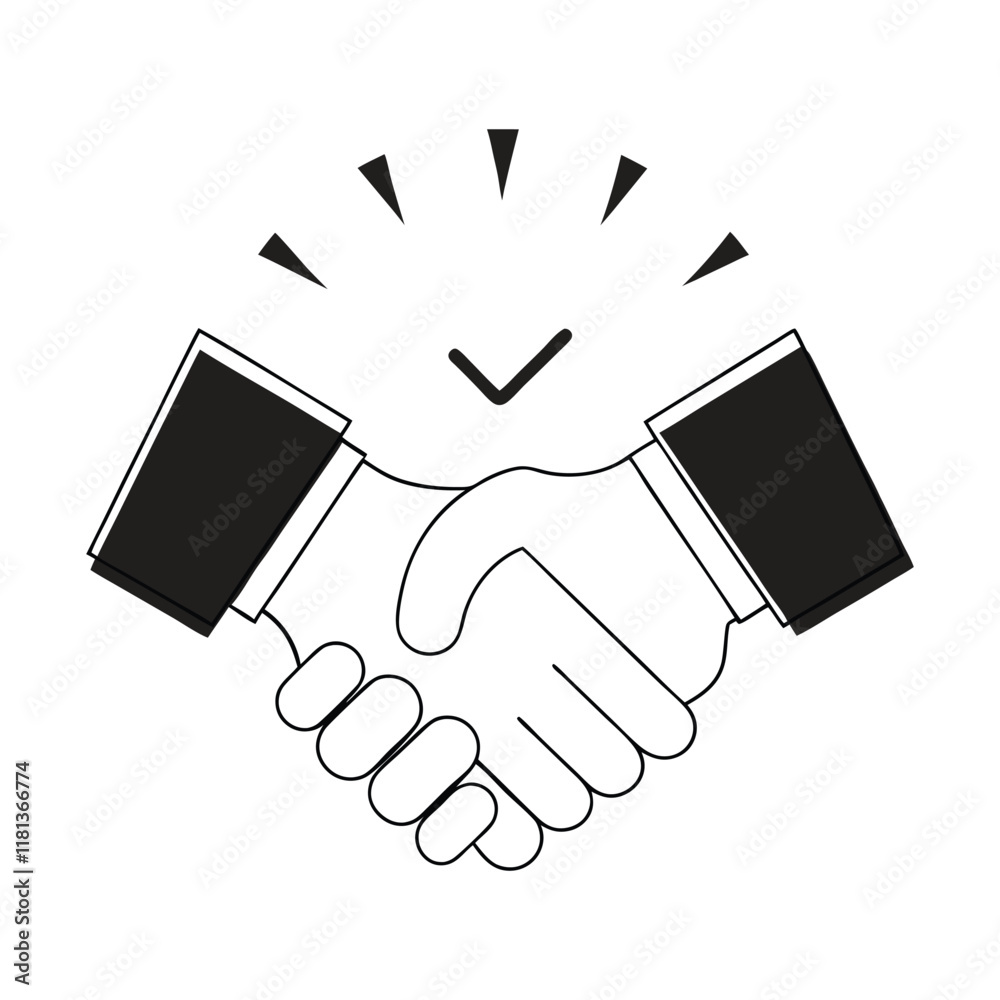 Simple black and white business handshake icon Simple black and white business handshake icon