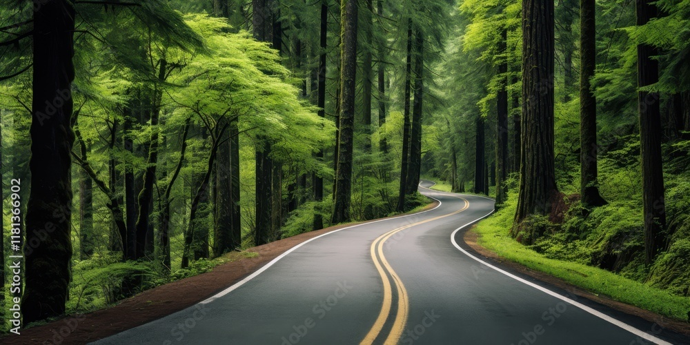 Fototapeta premium curvy road in natural green forest
