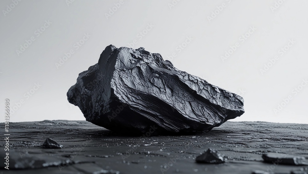 Close-Up of a Shiny Raw Coal Rock on a White Background Close-Up of a Shiny Raw Coal Rock on a White Background