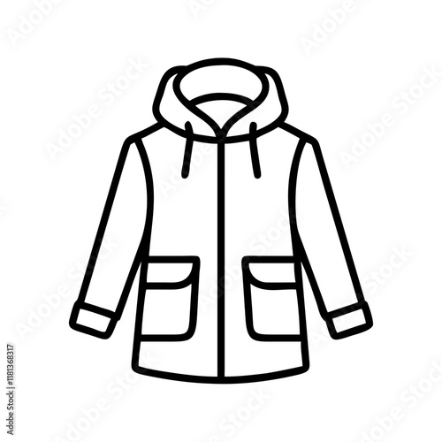 parka icon, dress line art, dress vector - simple black line art icon of parka perfect for logos, and dress-themed designs.