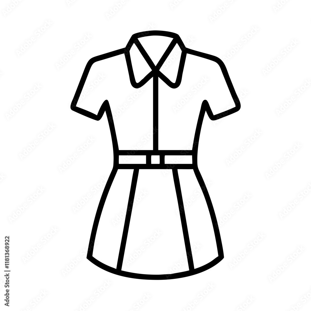 shirt dress icon, dress line art, dress vector - simple black line art icon of shirt dress perfect for logos, and dress-themed designs.