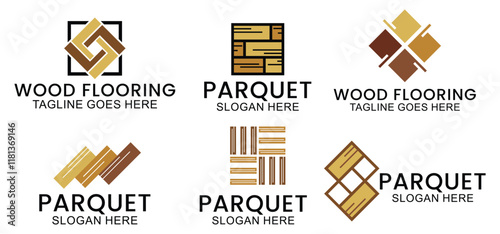 set of wooden floor logo design, house floor logo, ceramic pattern logo, wooden parquet floor logo. Wooden house and wooden furniture vector template.