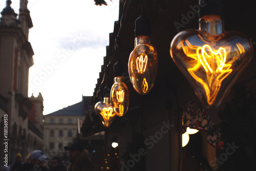 Heart-Shaped Bulbs at a Christmas Market