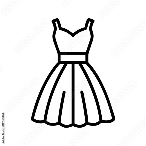tulle dress icon, dress line art, dress vector - simple black line art icon of tulle dress perfect for logos, and dress-themed designs.