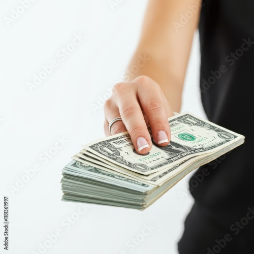 hand with dollars isolated on white background