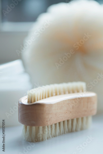 Close up of a wooden fingernail brush
 photo