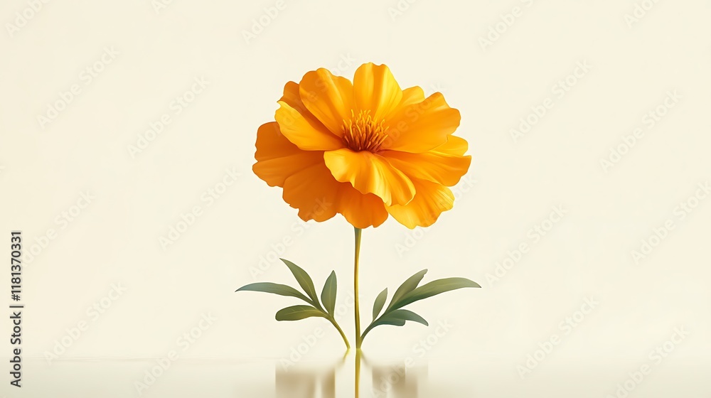 Single golden marigold flower isolated on a clean white background emphasizing its vibrant color and soft petal texture Single golden marigold flower isolated on a clean white background emphasizing its vibrant color and soft petal texture