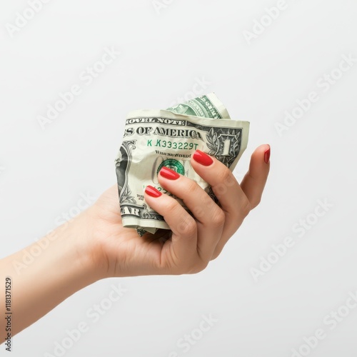 hand with dollars isolated on white background